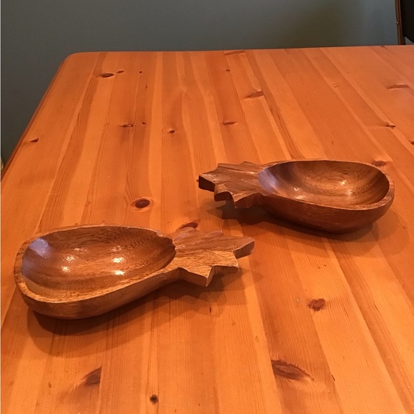 TIKI BAR CARVED PINEAPPLE BOWLS ALII WOODS HONOLULU MONKEY POD TIKI LOUNGE - Picture 3 of 8